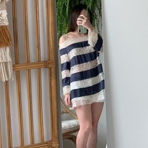Very pretty lace top with blue and white stripes